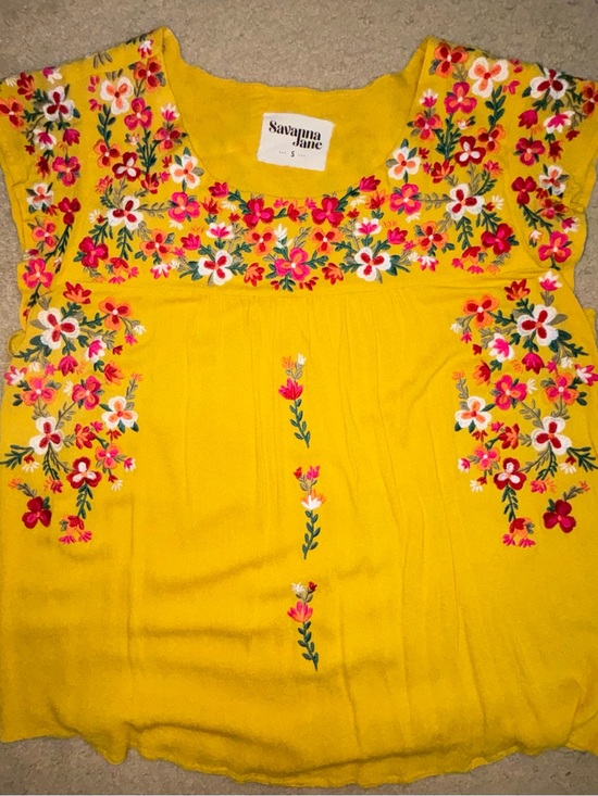 Savanna Jane Tops - Savanna Jane Bright Yellow Embroidered Floral Women’s Top